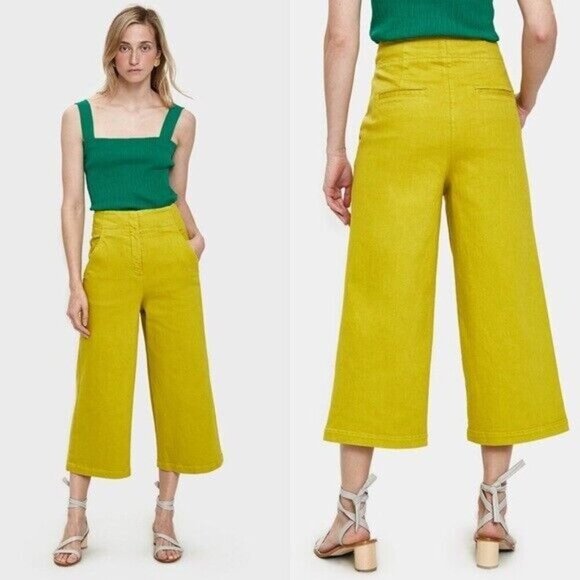 Tibi NWT High-waist Wide-leg Cropped Jeans‎ In Mustard Yellow Size 2 - Picture 3 of 13